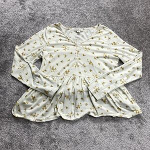No Comment Blouse Shirt Girls XL White Floral Long Sleeve Hennley Skirt Hem Soft
